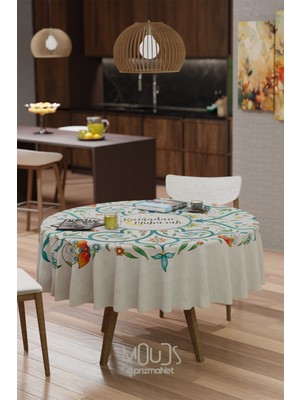Moud's Ramazan Mübarek Çiçekli Desenli Süet Kumaş Dertsiz Yuvarlak Masa Örtüsü Ramadan