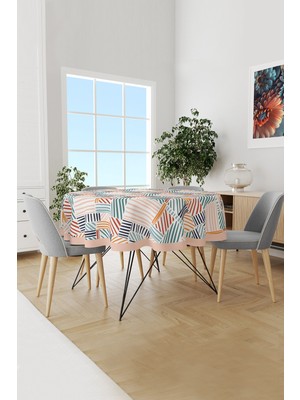 Moud's Renkli Çizgili Kare Desenli Yuvarlak Süet Dertsiz Masa Örtüsü