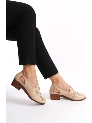 Tamdabu Ayakkabı Hakiki Deri Anatomik Taban Comfort Bej Kadın Ayakkabı TMD202441