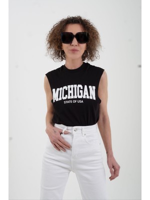 Zelish My Sister Siyah Michigan Baskılı Kolsuz Tshirt