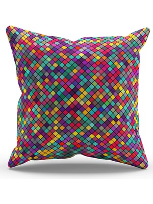 Moud's Çift Tarafı Baskılı Renkli Küçük Kare Desenli Süet Kırlent Kılıfı - PL918