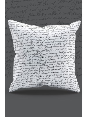 Moud's Çift Tarafı Baskılı Beyaz El Yazısı Desenli Süet Kırlent Kılıfı - PL924