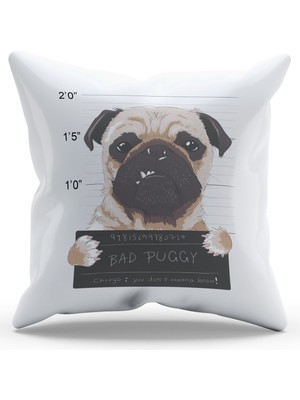Moud's Çift Tarafı Baskılı Bad Puggy Köpek Desenli Süet Kırlent Kılıfı - PL773