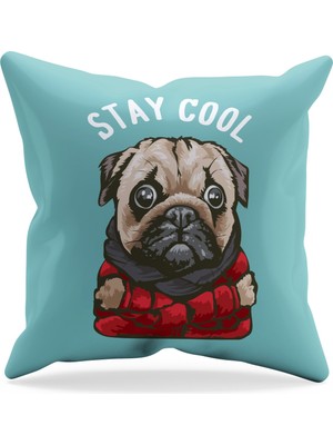 Moud's Çift Tarafı Baskılı Kırmızı Pug Köpek Desenli Süet Kırlent Kılıfı - PL805