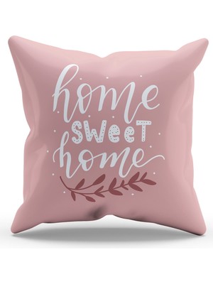 Moud's Çift Tarafı Baskılı Pembe Sweet Home Yazı Desenli Süet Kırlent Kılıfı - PL1104