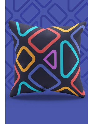 Moud's Çift Tarafı Baskılı Lacivert Geometrik Desenli Süet Kırlent Kılıfı - PL930