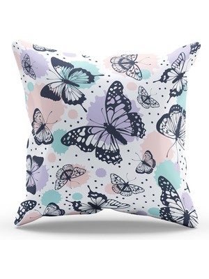 Moud's Çift Tarafı Baskılı Kelebek-2 Desenli Süet Kırlent Kılıfı