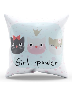 Moud's Çift Tarafı Baskılı Girl Power-1 Desenli Süet Kırlent Kılıfı