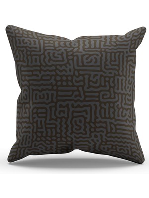 Moud's Çift Tarafı Baskılı Gri Labirent Desenli Süet Kırlent Kılıfı - PL920