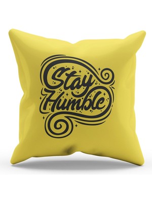 Moud's Çift Tarafı Baskılı Sarı Happy Words Desenli Süet Kırlent Kılıfı