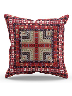Moud's Çift Tarafı Baskılı Türkiye Kilim-1 Desenli Süet Kırlent Kılıfı