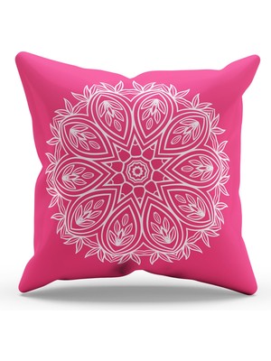 Moud's Çift Tarafı Baskılı Pembe Mandala Line Desenli Süet Kırlent Kılıfı