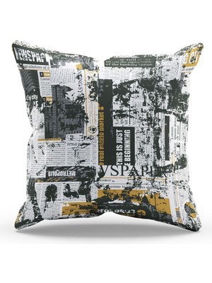 Moud's Çift Tarafı Baskılı Gazete Desenli Süet Kırlent Kılıfı