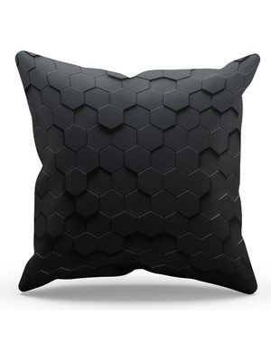 Moud's Çift Tarafı Baskılı Siyah Bal Peteği Desenli Süet Kırlent Kılıfı