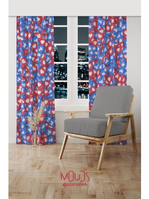 Moud's Fenomen Desenli Fon Perde Genç Odası Oturma Odası Süet Baskılı Ekstrafor Büzgü 2 Kanat PRD-2017