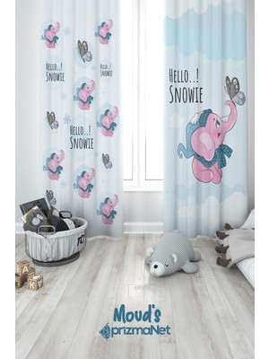 Moud's Pembe Fil Desenli Baskılı Çocuk ve Bebek Odası Fon Perdesi 2 Kanat - Prd-24