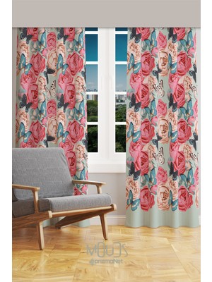 Moud's Classic Pattern 3 Desenli Süet Oturma Odası Salon Fon Perde Baskılı Ekstrafor Büzgü 2 Kanat PRD-1039