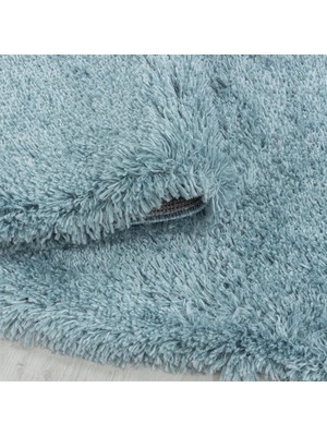 Carpettex Yuvarlak Halı Yumuşak Süpersoft Yüksek Tüylü 30 mm Hav Yüksekliğinde Düz Açık Mavi Renkli Shaggy Halı