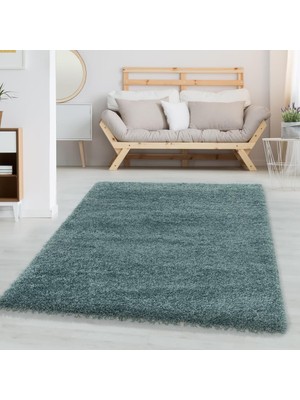 Carpettex Yumuşak Yüksek Havlı 30 mm Shaggy Salon Halısı Düz Aqua Pastel Mavi Renkli