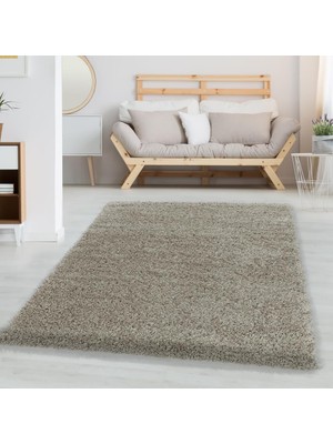 Carpettex Yumuşak Yüksek Havlı 30 mm Shaggy Salon Halısı Düz Gümüş Boz Toprak Renkli