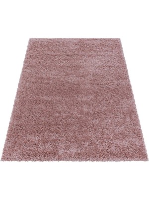 Carpettex Yumuşak Yüksek Havlı 30 mm Shaggy Salon Halısı Düz Gül Kurusu Pembe Renkli