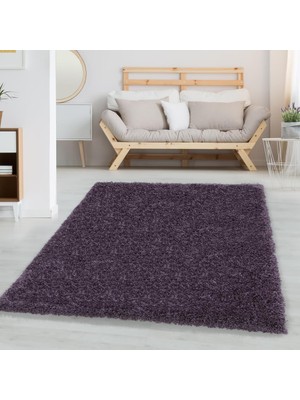 Carpettex Yumuşak Yüksek Havlı 30 mm Shaggy Salon Halısı Düz Mor Lila Renkli