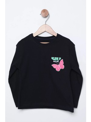 Julude Lacivert Kız Çocuk Baskılı Body Sweatshirt P-00005463