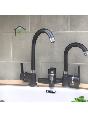 Mintev Siyah Ultra Lüx Komple Set Mutfak Evye Lavabo ve Banyo Bataryası