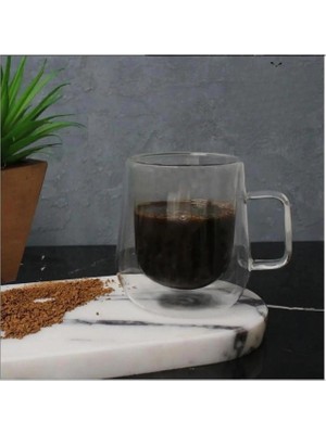 altabi Çift Cidarlı Kupa 350 ml Cam Kupa