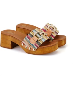 Desa Laken Renkli Kadın Topuklu Deri Terlik