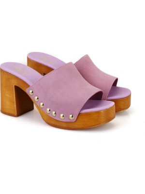 Desa Kadın Pembe Topuklu Süet Deri Terlik