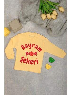 Bebe Tospik Uzun Kollu Bayram Şekeri Baskılı Omuz Çıt Çıt Zıbın