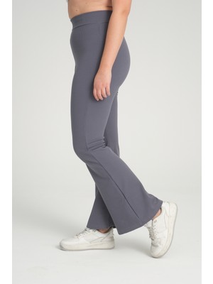 Banega Curve Büyük Beden Fitilli Ispanyol Paça Yüksek Bel Toparlayıcı Antrasit Tayt