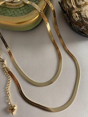 Gena Moda Gold Renk 60 cm ve 45CM Paslanmaz Çelik Italyan Ezme Kolye