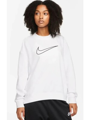 Nike Dri-Fit Get Fit Graphic Crewneck Kadın Beyaz Bol Kesim Sweatshrit