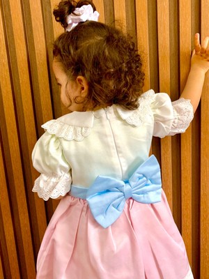 Mini Kiti Kız Çocuk Bebek Vintage Tasarım Pembe Beyaz Doğumgünü Özel Gün Bayram Elbisesi