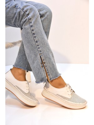 Prego (Clavi) Içi Dışı Hakiki Deri Poli Hafif Taban Comfort Günlük Kadın Ayakkabı Beyaz