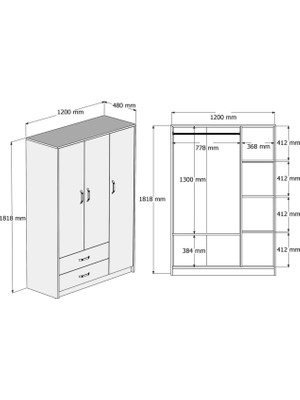 Duof 120 x 181 cm 3 Kapaklı Elbise Dolabı - Mdf Atlantik Çam   Mdf