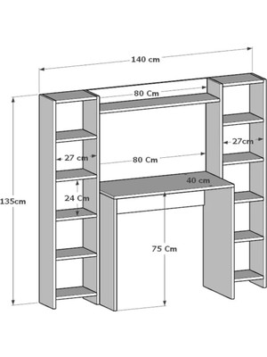 Duof 140 x 135 cm Kitaplıklı Çalışma Masası - Mdf   Mdf