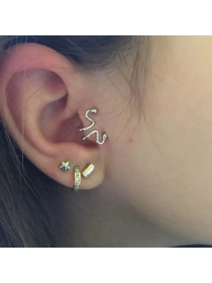 Mingjin Shop2 Siyah2 Tek Sahte Kulak Klipsi Manşet Benzersiz Tragus Piercing Küpe Kadınlar Için Olmayan Delici Klip Küpe Takı Kadın (Yurt Dışından)