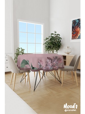 Moud's Eski Çiçek 3 Desenli Yuvarlak Süet Dertsiz Masa Örtüsü