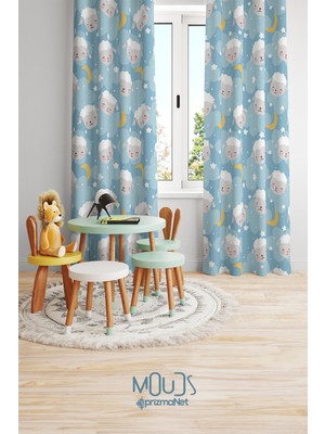 Moud's Kuzucuk Desenli Fon Perde Çocuk ve Bebek Odası Süet Baskılı Ekstrafor Büzgü 2 Kanat Prd-37