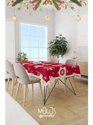 Moud's Yılbaşı Topları Desenli Süet Dertsiz Masa Örtüsü
