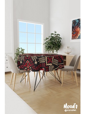 Moud's Anatolia 11 Desenli Yuvarlak Süet Dertsiz Masa Örtüsü