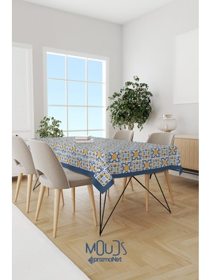 Moud's Mavi Hardal Süsleme Islamik Desenli Süet Kumaş Dertsiz Masa Örtüsü Kare ve Dikdörtgen