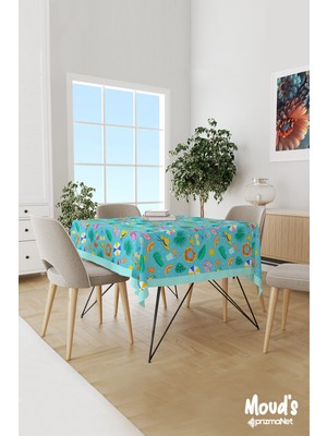 Moud's Mavi Şapka ve Bikini Desenli Süet Dertsiz Masa Örtüsü
