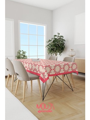 Moud's Pembe Rose Islamik Desenli Süet Kumaş Dertsiz Masa Örtüsü Kare ve Dikdörtgen