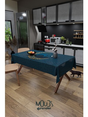 Moud's Ramazan Ay ve Camii Silüet Desenli Süet Kumaş Dertsiz Masa Örtüsü Kare ve Dikdörtgen Ramadan