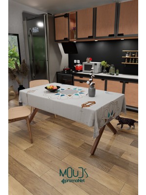 Moud's Ramazan Beşgen Desenli Süet Kumaş Dertsiz Masa Örtüsü Kare ve Dikdörtgen Ramadan