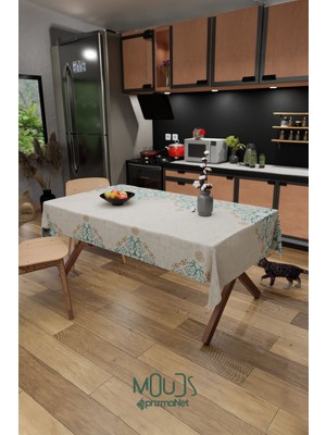 Moud's Ramazan Su Yeşili Desenli Süet Kumaş Dertsiz Masa Örtüsü Kare ve Dikdörtgen Ramadan